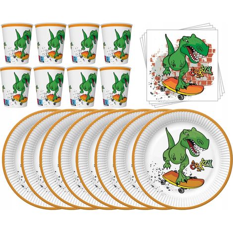 Ensemble d'assiettes, tasses, serviettes, DINOSAURE (1/4)