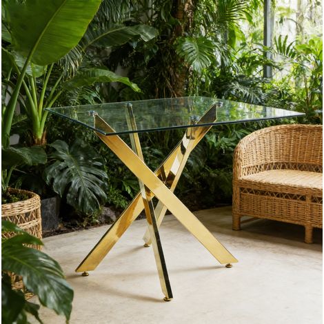 Esstisch 93x87.5x75 cm Gold Glas und Metall mit stabilem Gestell und pflegeleichter Oberfläche (1/5)