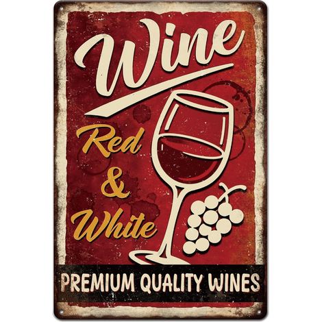 Plaque métallique en étain de vin "Premium Quality Wines" (Vins de qualité supérieure), Peinture en étain vintage, Art mural rétro 30x20 cm, Plaque, Affiche pour la décoration de la maison, le bureau, (1/5)