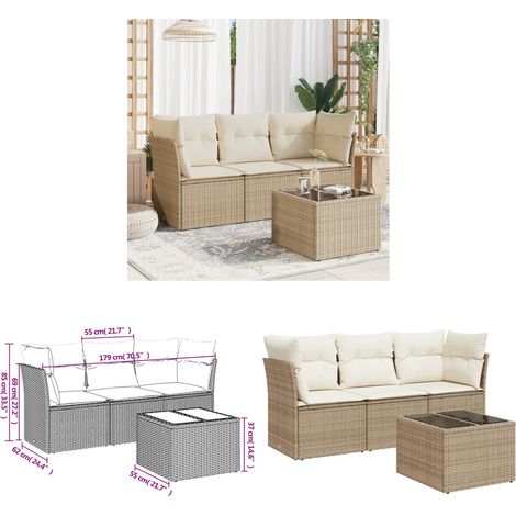Salon de jardin avec coussins 4 pcs beige résine tressée - Ensemble Salon De Jardin - Mobilier De Jardin - Salon D'extérieur - Résine Tressée - Rotin Synthétique - Home & Living (1/3)