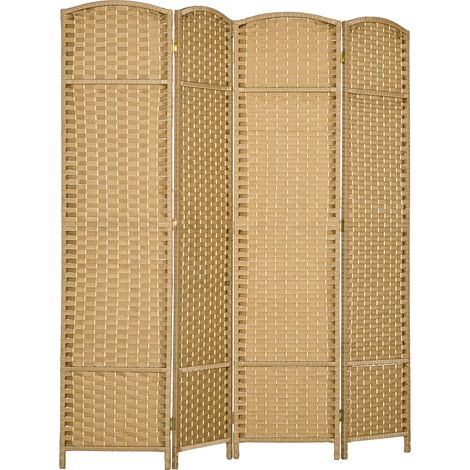 Paravent en bois naturel 4 panneaux 160x170 cm séparateur pliable pour salon, chambre, décoration intérieure (1/5)