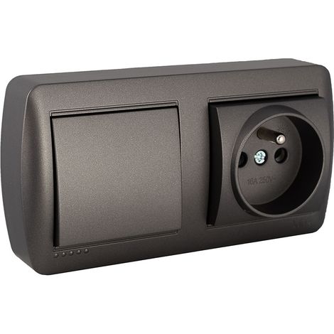 Base doble Enchufe + Interruptor Solera Mural 2p+t 250 V 16 A Grafito