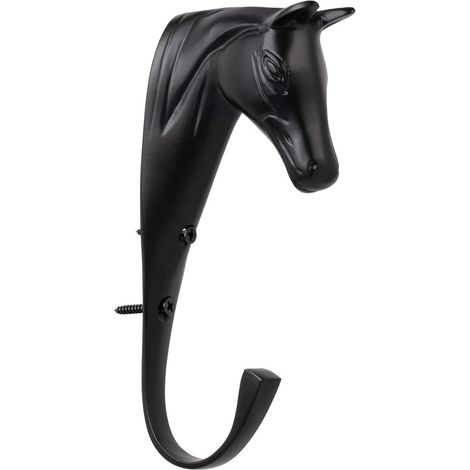 taglia unica, Nero: Gancio appendibriglie a testa di cavallo in ottone massiccio