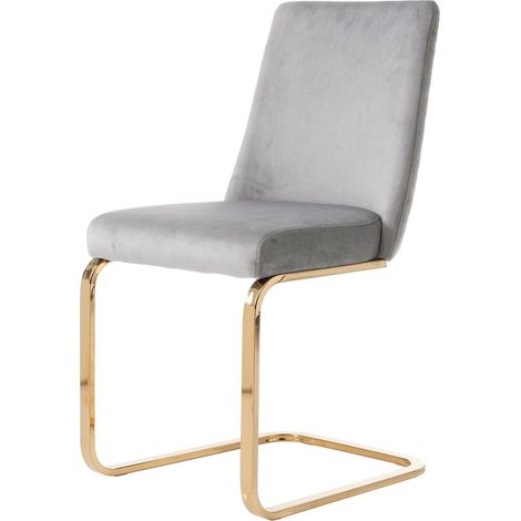 Chaise de salle à manger en velours gris avec dossier losange et pieds métal doré, lot de 4 (1/5)