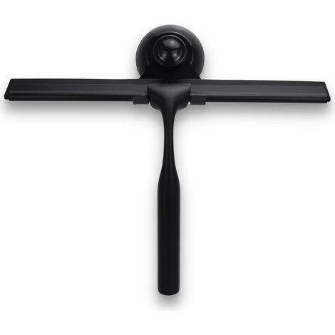 Grattoir de nettoyage pour porte de douche en verre avec support, lame en silicone de 25 cm, noir (1/4)