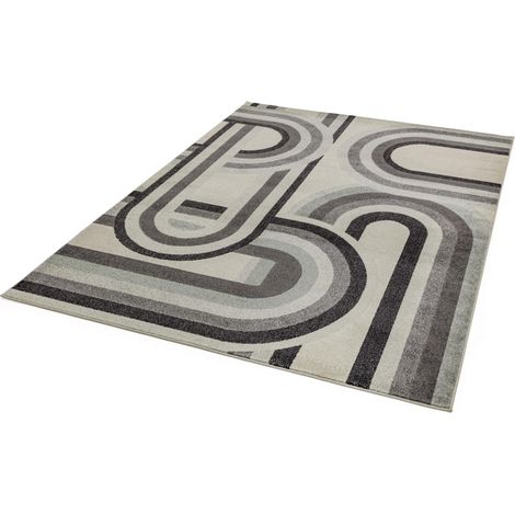 Nova Retro NV29 Rug Vintage Modern for Living Room Bedroom Dining Room Geometric Stripes Pattern Grey Rug in Small 80x150 cm (2'6"x5') (1/4)