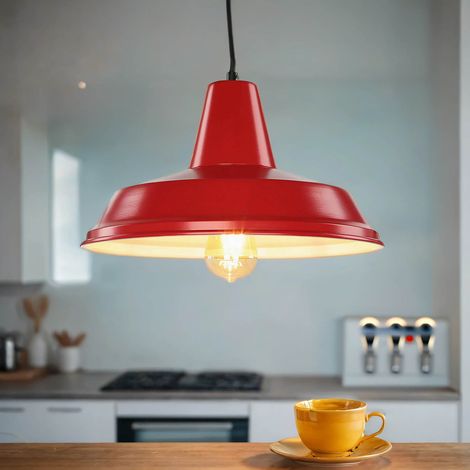 Pendelleuchte Metall Rot Ø 36 cm Vintage Mid Century E27 Hängelampe Küche Esszimmer