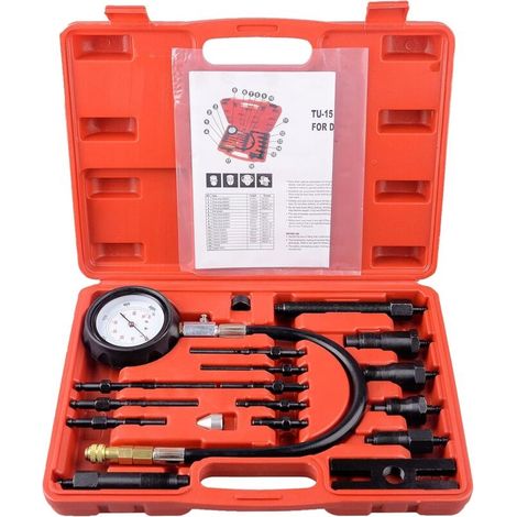 17 pièces Testeur de compression pour moteurs diesel 0-70 bar, Auto Car Tractor Diesel Engine Testing Gauge Manometer Kit (1/5)
