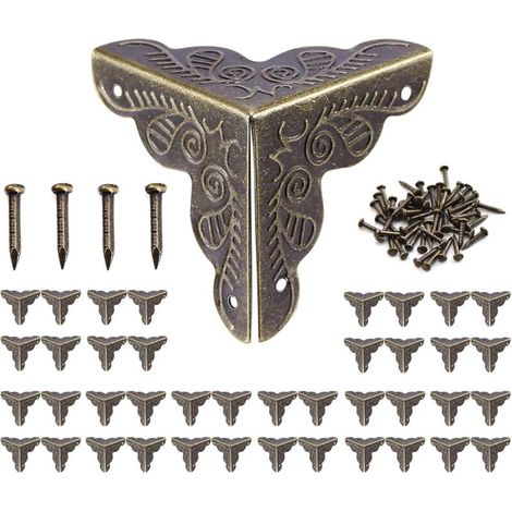 Möbelscharniere, Aktion, 40 Stück Vintage-Ecken, antike Möbelecken aus Metall, Schutzecken für Kisten und Möbel im Vintage-Stil, dekorative Möbel im Bronze-Look, inklusive 160 Nägeln – 25 x 35 mm