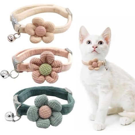 Collier pour chat Lot de 3 - Taille réglable 19-32 cm - Couleurs : Rose, Beige, Vert