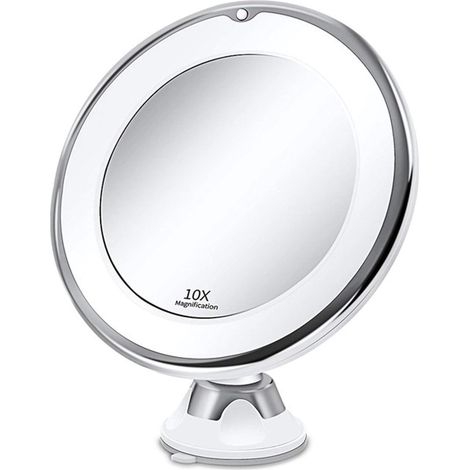 Miroir de maquillage avec loupe 10x lumière LED de beauté rotatif et pliable à ventouse (1/3)