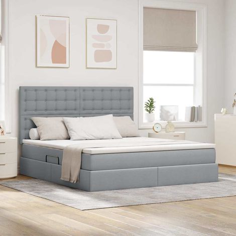 Bett mit Stauraum und LED Hellgrau 180 x 200 cm Polyester (1/5)