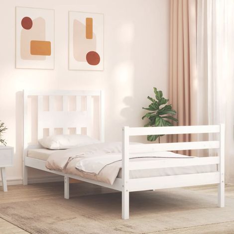 Massivholzbett mit Kopfteil Weiß 90x200 cm vidaXL (1/5)