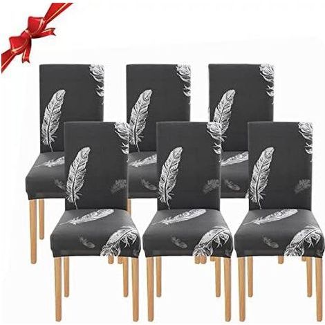 6 Pieces Stretch Chair Covers (Grey Feather), Universal Washable, Easy to Clean Chair Cover for Dining Room Hotel Restaurant Decor