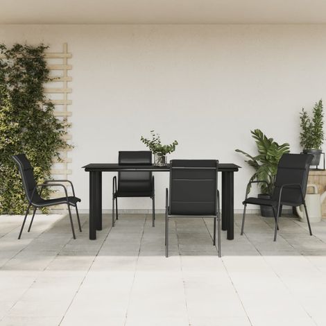 5-tlg. Garten-Essgruppe Schwarz Stahl und Textilene