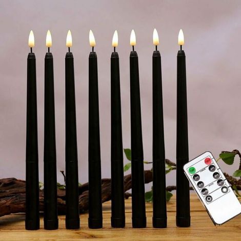 Bougie Électrique - Télécommande Incluse - Fonctionne Avec 2 Piles AAA - Hauteur 28 cm - Diamètre 2,1 cm - Noir - Lot de 8 (1/5)
