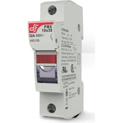 Portafusibile per fotovoltaico con indicatore luminoso, 1000V 32A, 1 modulo, per fusibili ⌀10,3x38mm, montaggio su guida DIN - Wimex 5450127F PMX-10x1-LUM-UL
