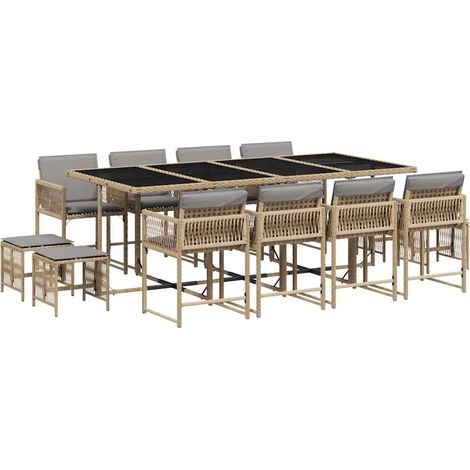 Maison Exclusive - Set Pranzo da Giardino 13 pz con Cuscini Beige Misto Polyrattan