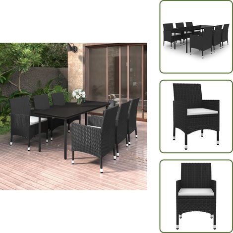 Ratán sintético - vidaXL Set comedor de jardín 7 pzas y cojines ratán sintético y vidrio - Cojines de jardín
