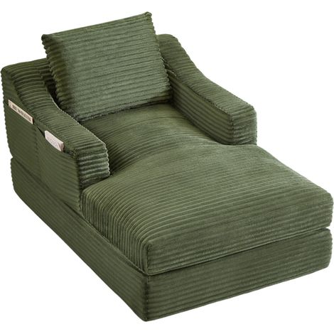Fauteuil lounge convertible en velours côtelé vert, double couche avec coussin amovible pour salon et chambre, idéal pour se détendre au quotidien CHICFURN (1/5)