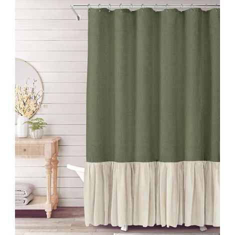 XCNSHYB-LV-9112 Rideau de douche à volants, en microfibre froncée, vintage, fabriqué à la main, nœud papillon, pour salle de bain principale, 183 x 183 cm (l x H), vert (1/5)