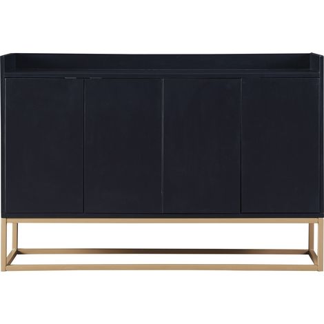 Credenza moderna in stile minimalista, 4 ante, senza maniglie, per sala da pranzo, soggiorno, cucina (Nero) (1/5)