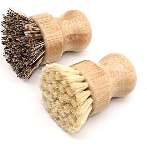 Brosse A Vaisselle - Poignée En Bambou Naturel - Poils En Sisal De Palmier - Pour Casseroles Poêles Woks Et Surfaces Cuisine - 1 Piece (1/5)