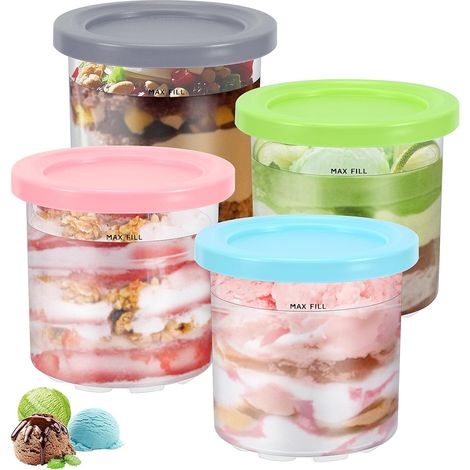 Lot de 4 recharges de récipient à crème glacée pour accessoires de machine à glaçons Ninja Creami, adaptées à la série NC301 NC300 NC299, faciles à nettoyer