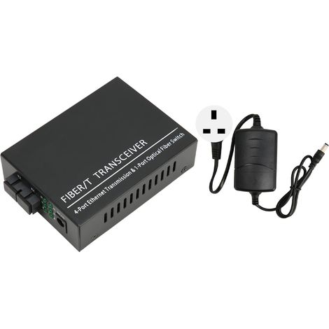 Convertisseur de média fibre optique monomode Tx1310nm 100Mbps, transcepteur fibre unique jusqu'à 25km, port RJ45, adaptateur secteur 100‑240V prise UK (1/5)