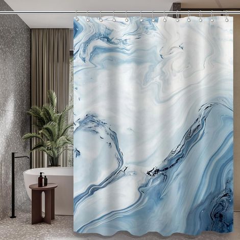 Rideau de douche marbre bleu, déco moderne abstraite, kit de rideau de bain en tissu de luxe, pour baignoire et salle d'eau, imperméable, dimensions 180x180 cm (1/5)