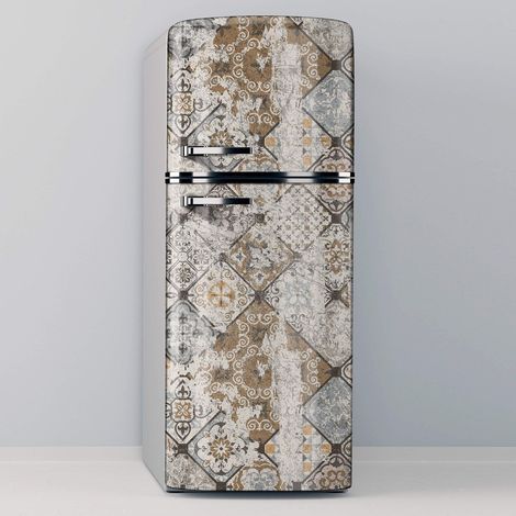 Vinilo Adhesivo Decorativo para Nevera, Especial Libre De Burbujas, Vintage Worn Tiles (60x185cm)