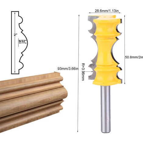 Fraise à moulurer ornée pour moulure main courante, tige 8 mm, carbure YG6 acier 45, fraisage bois, 1 pièce (1/5)