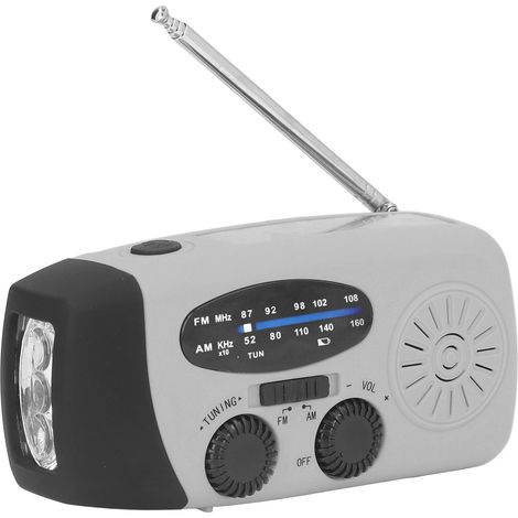 Radio solaire à manivelle multifonctionnelle d'urgence avec lampe torche LED intégrée pour le camping et les activités de plein air. Gris argenté, Europe. (1/5)