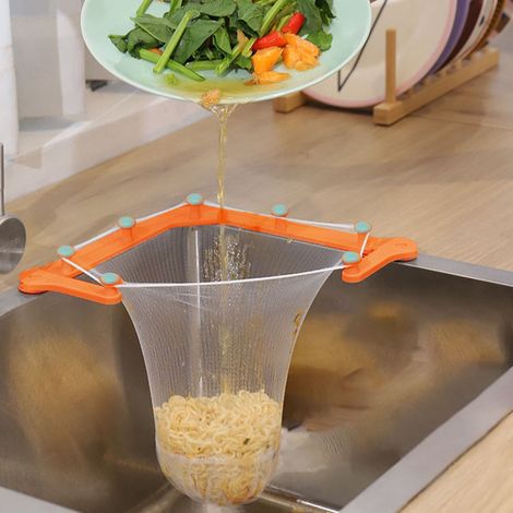 filtres de support triangulaire pour évier d'angle stable avec 100 sacs filtre d'évier déchets cuisine restants Lot de 2 Orange (1/5)