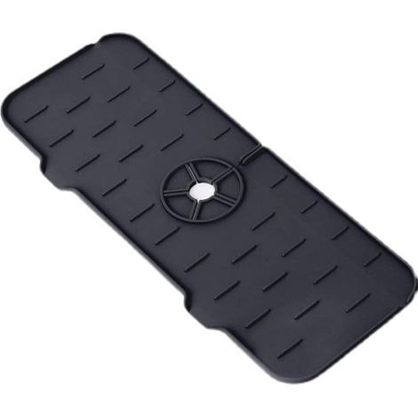 Tapis de robinet de cuisine en silicone pour salle de bain - Tapis attrape-eau pour évier - Tapis de drainage derrière le robinet - Protection anti-goutte - Noir (1/5)