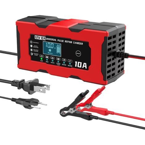 Chargeur de batterie 10A 12V LiFePO4 – Écran LCD – Protection contre surcharge – Reconditionnement de batterie – Charge automatique pour moto et bateau (1/5)
