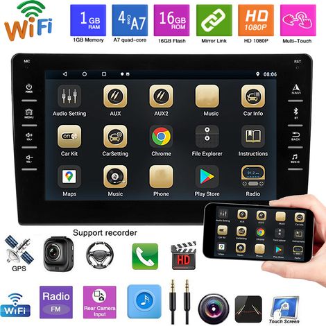 Autoradio GPS 8 pouces Universel, 1+16GB, WiFi, Quad Core, Écran HD Multimédia Voiture Android 9.1 (1/5)