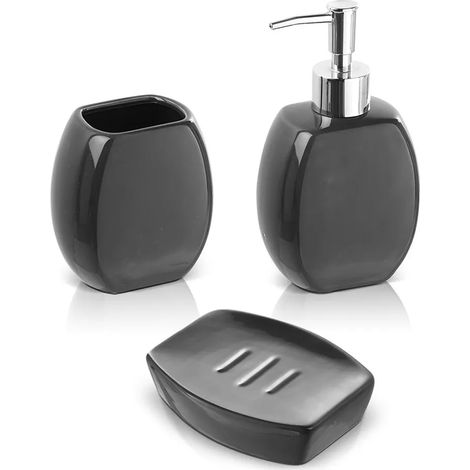 Set 3 accessori bagno da appoggio in ceramica grigio (1/4)