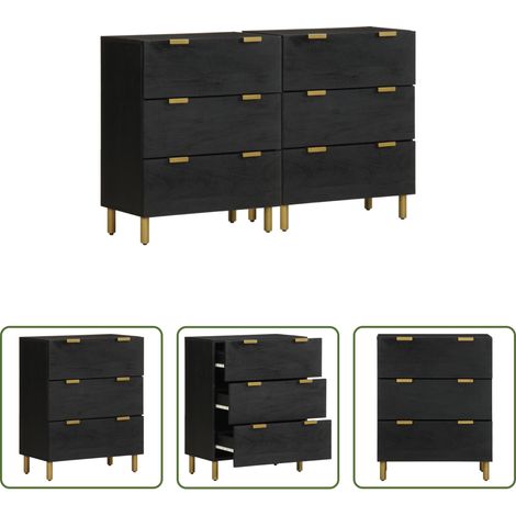 vidaXL Buffet noir - Buffets 2 pcs noir 60x33x75 cm bois d'ingénierie (1/5)