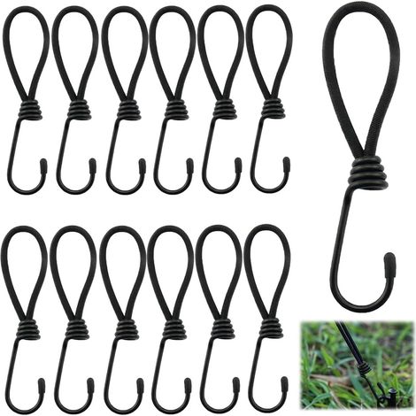 Lot de 12 tendeurs élastiques de 15 cm avec crochets pour bâches, rideaux, porte-bagages, voitures, vélos et autres équipements d'extérieur. Idéal pour une utilisation en extérieur. Couleur : noir. (1/5)
