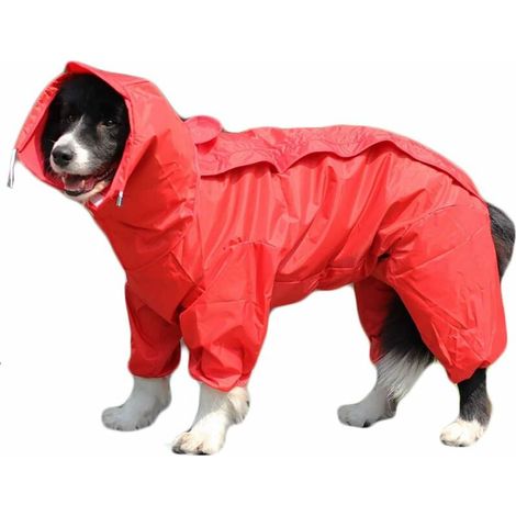 Dog Raincoat with Detachable Hood, Dog Coat with Adjustable External Drawstring, Rain Jacket with Hood and Neck Hole, 22(Red),25-30lbs, (1/4)