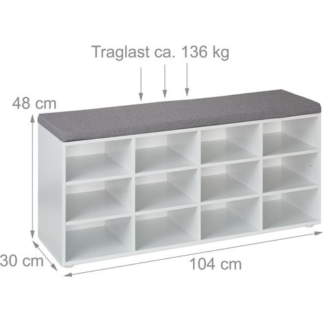 Banco zapatero práctico y decorativo 48 x 104 x 30 cm con asiento cómodo de aglomerado gris 130017088 (1/4)