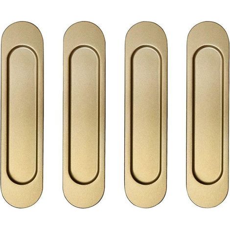 Juego de 4 tiradores autoadhesivos para puertas correderas, color oro cepillado, forma ovalada, de aleación de aluminio. No requiere perforación. (1/5)