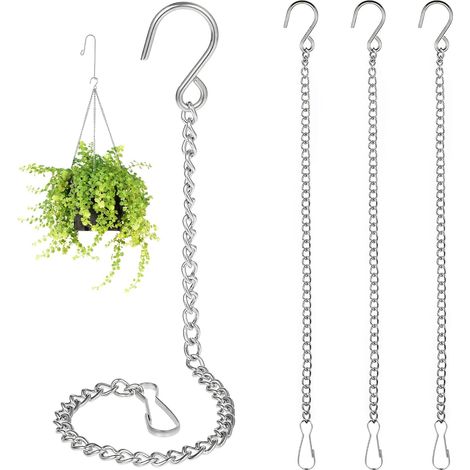 Lot de 4 chaînes suspendues à suspendre - 25,7 cm - Panier de support avec clips et crochets en S - Pour pots de fleurs suspendus, plantes suspendues, pots de fleurs, oiseaux, lanternes