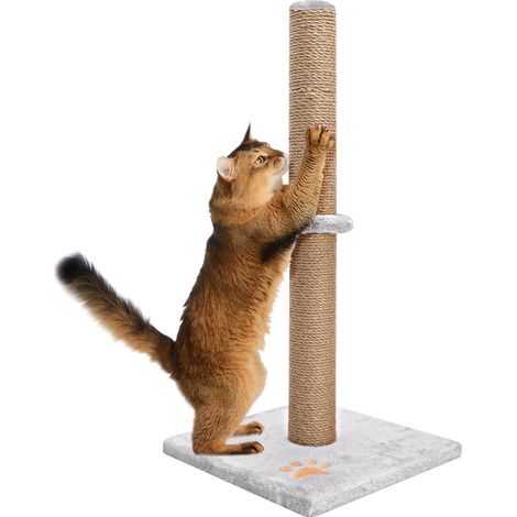 2-Tier Cat Scratching Post 30X30X62CM Vertical Full Scratcher Sisal Cat Tree with Carpet Covered Heavy Base Natural Sisal Cats Activity Center Vertial Tree for Kittens and Adult Cats (Gray) (1/5)