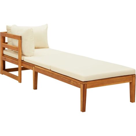 Vidaxl – Chaise longue de jardin en acacia massif – Accoudoir réversible – Coussins confortables – Design élégant crème blanc (1/6)
