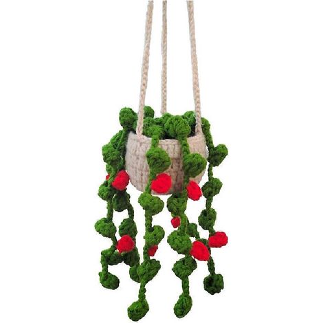 Rückspiegel-Anhänger, niedliche Topfpflanzen, gehäkelter Autospiegel, handgestrickte Pflanzen-Hängeornamente (1/5)