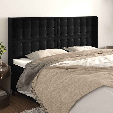 vidaXL Cabecero con orejas de terciopelo negro 183x16x118/128 cm (1/5)