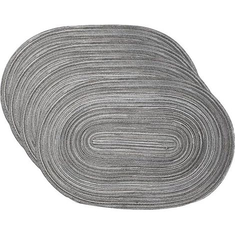 Set mit 6 ovalen, isolierten Platzsets (45 x 30 cm) – Leicht zu reinigen – Handgefertigt und hitzebeständig – Rutschfest – Waschbar – Grau (1/5)