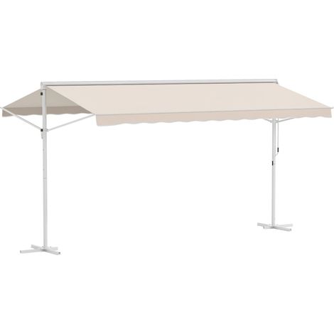 Store Extérieur autoportant, 4,5 x 3,4 m, abri de terrasse, store de jardin avec bras articulé et manivelle, en aluminium couleur crème